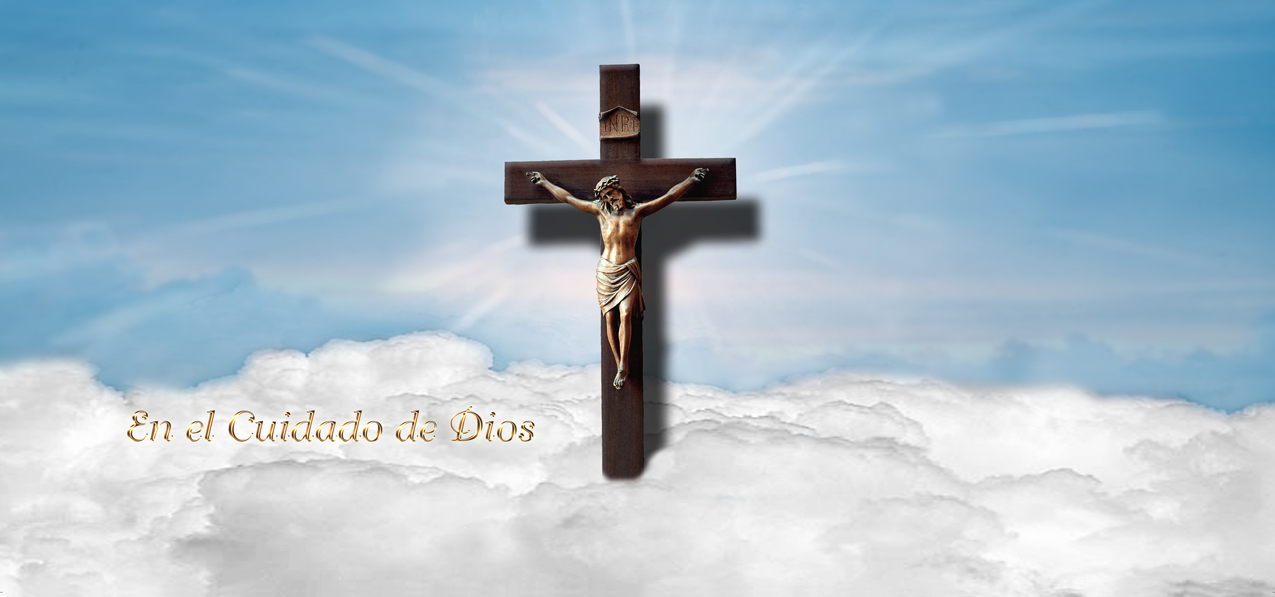 En el Cuidado de Dios (In Gods Care-Crucifix) Clouds Blue